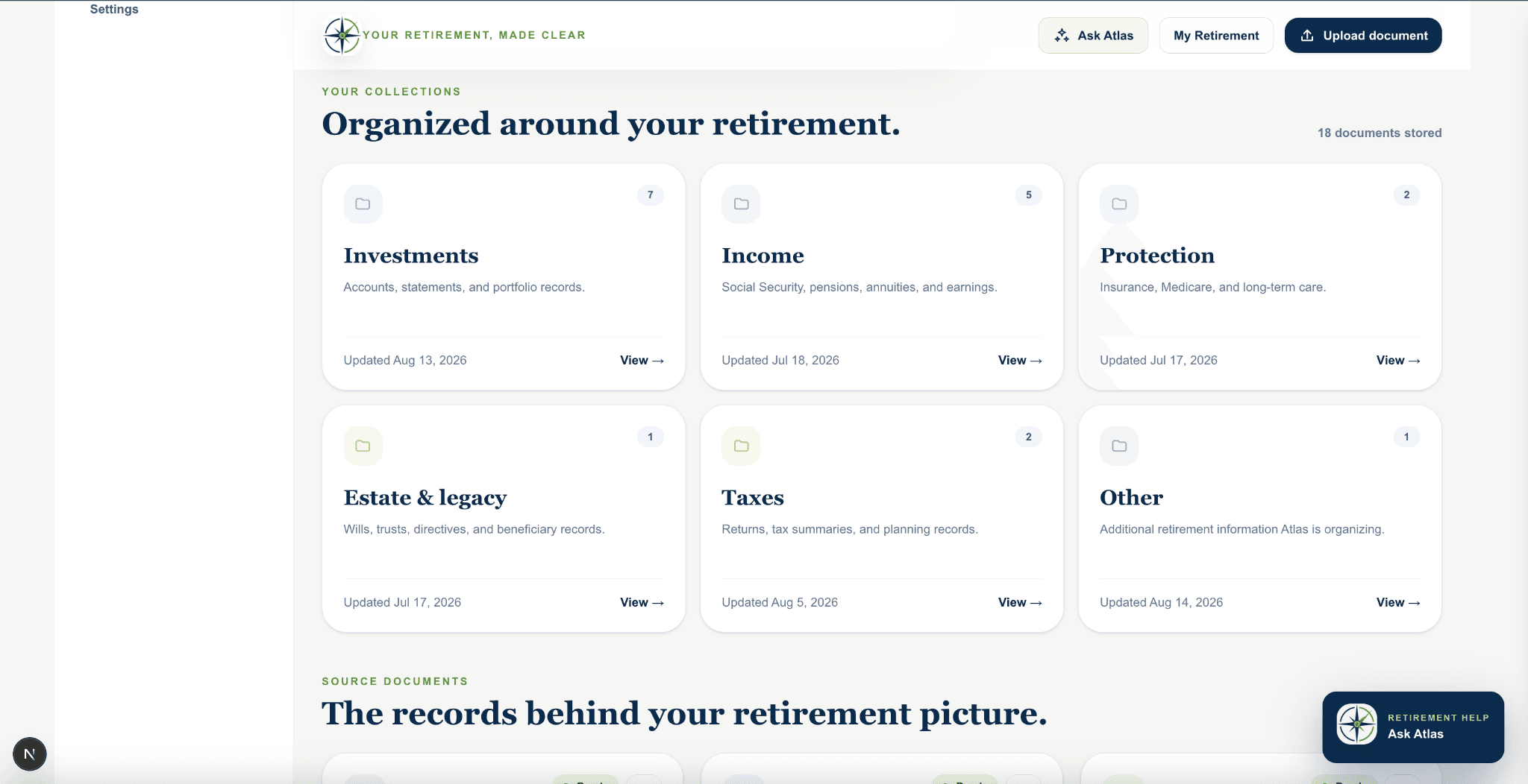 Your Retirement Vault stays organized around you